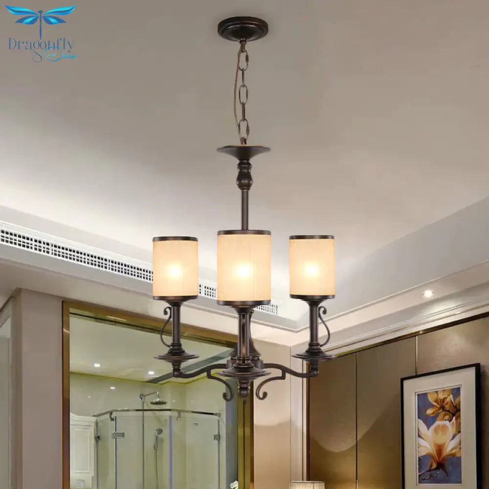 Beige Glass Black Chandelier Lamp Cylindrical 3/6/8 Heads Traditionalism Pendant Ceiling Light For