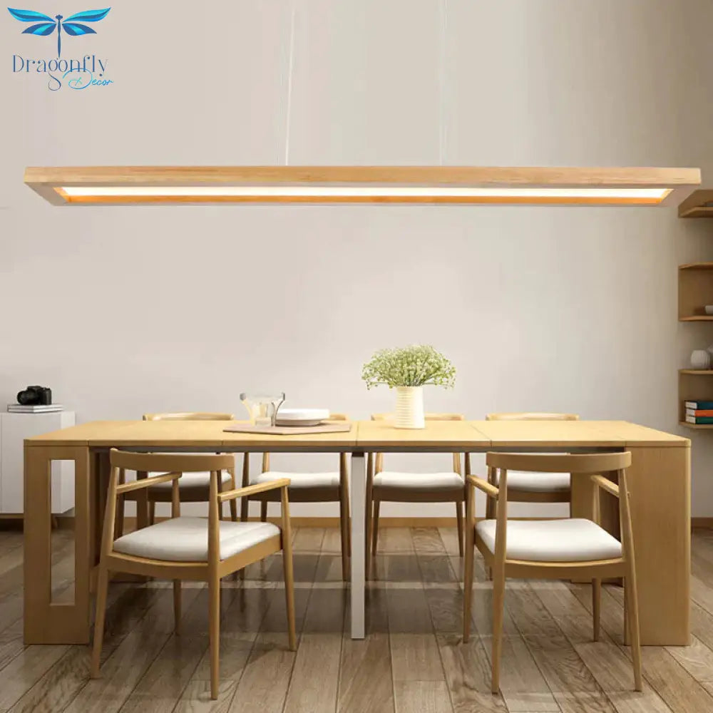 Beige Rectangle Ceiling Chandelier Minimalism Wood Led Pendant Light Fixture In White/Warm/Natural