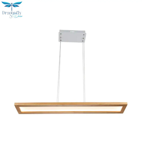 Beige Rectangle Ceiling Chandelier Minimalism Wood Led Pendant Light Fixture In White/Warm/Natural
