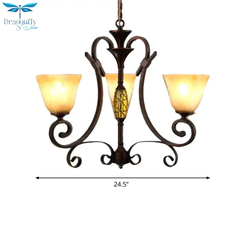 Bell Beige Frosted Glass Chandelier Light Traditional 3 Lights Dining Room Pendant Lighting In Rust