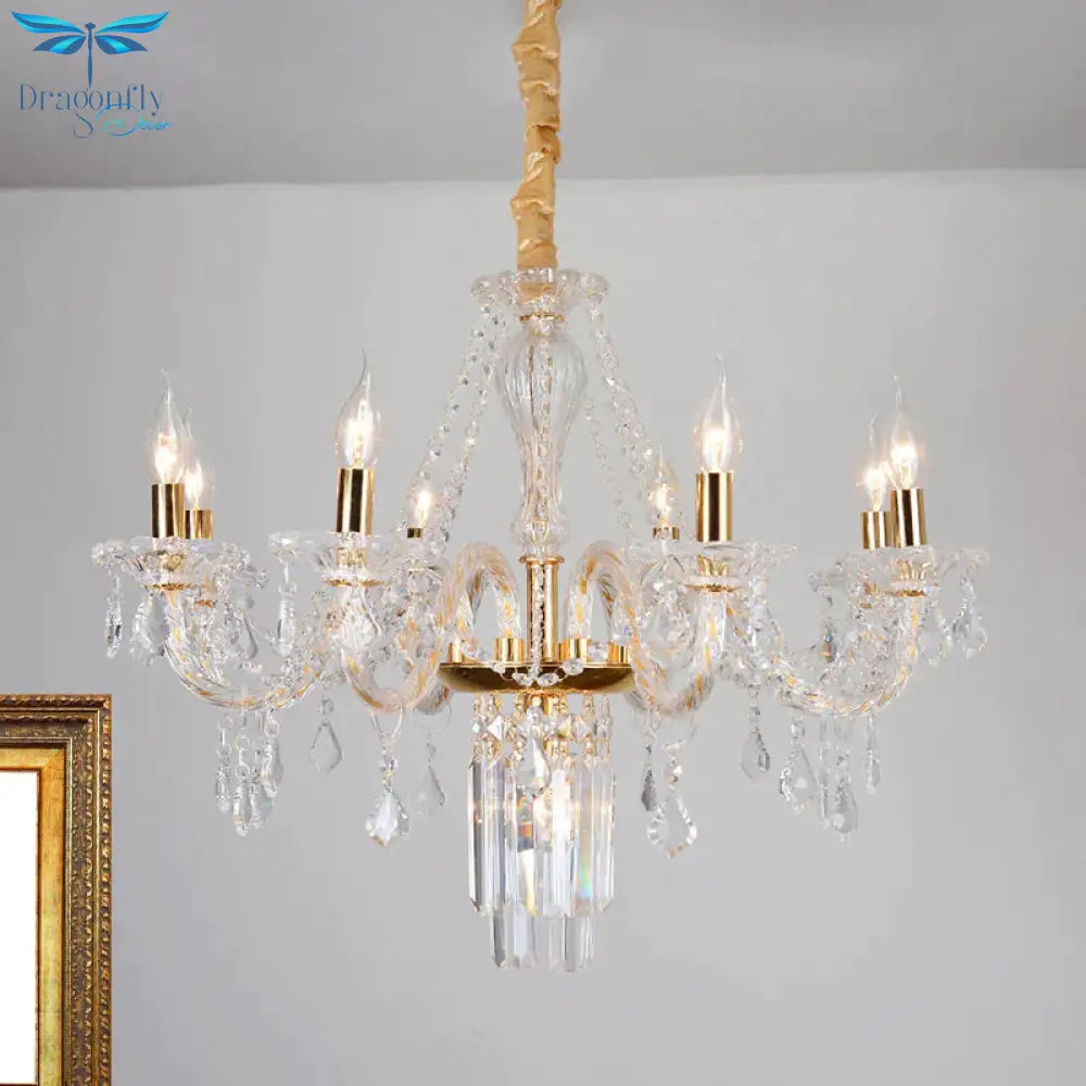 Bell/Candle Crystal Chandelier Light Vintage 8 Lights Dining Room Pendant In Gold With/Without