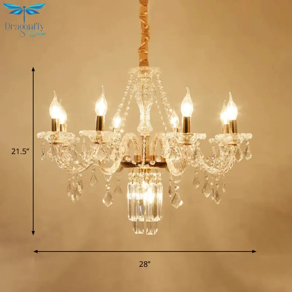 Bell/Candle Crystal Chandelier Light Vintage 8 Lights Dining Room Pendant In Gold With/Without