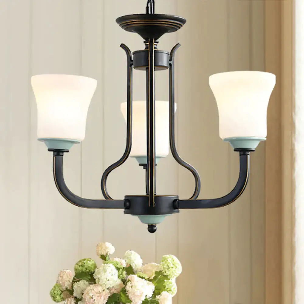Bell Living Room Pendant Chandelier Traditional Opal Glass 3/6 Lights Black Hanging Fixture 3 /
