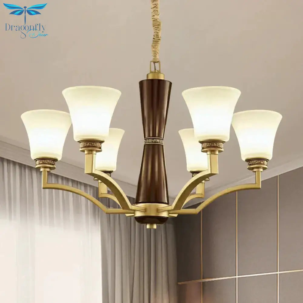 Bell Shaped Dining Room Ceiling Chandelier Antique Style Frosted Glass 6/8 Bulbs Gold Suspension