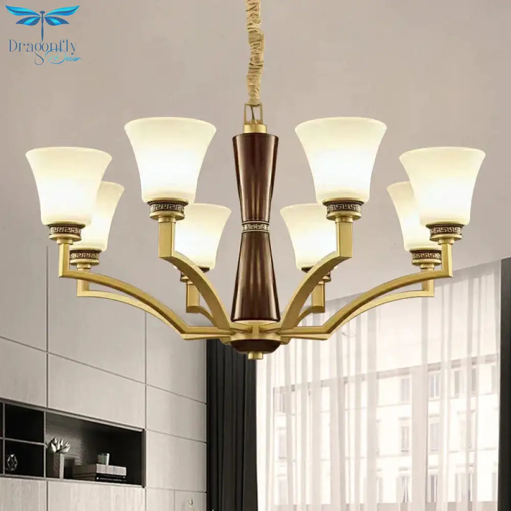 Bell Shaped Dining Room Ceiling Chandelier Antique Style Frosted Glass 6/8 Bulbs Gold Suspension