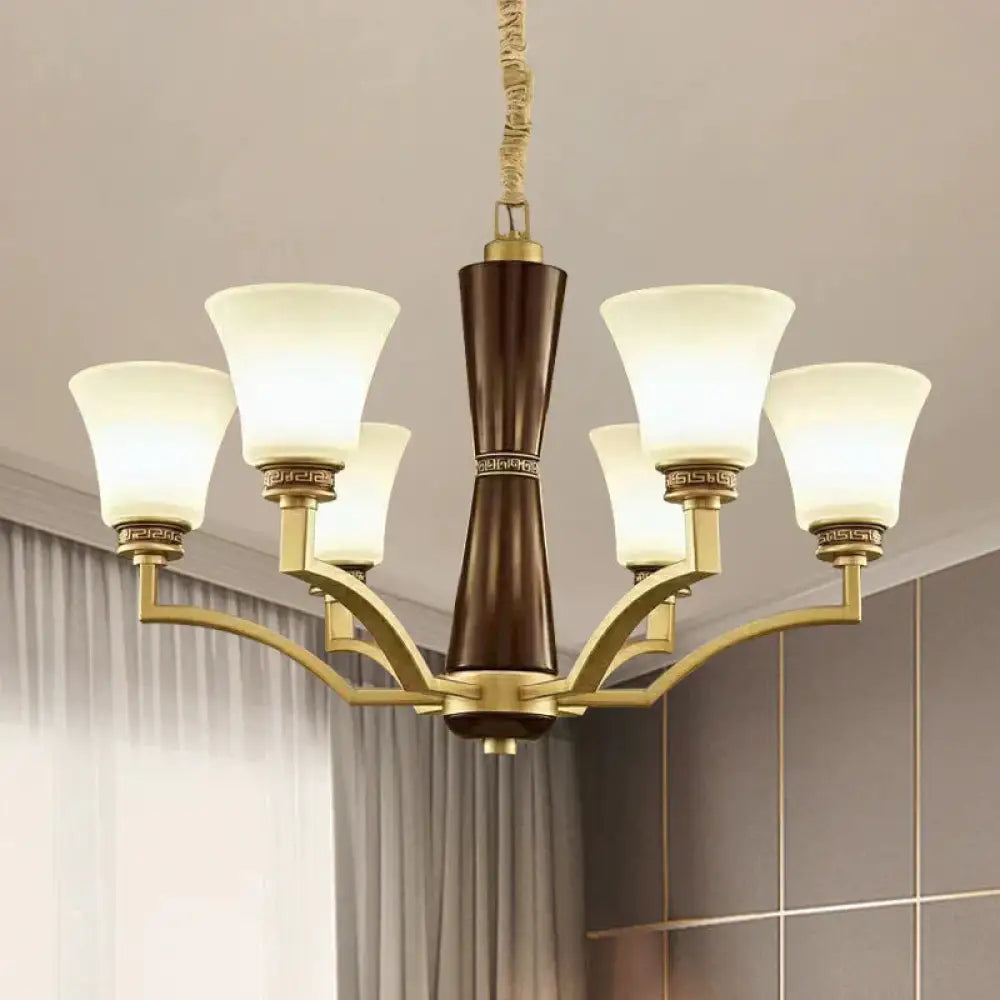 Bell Shaped Dining Room Ceiling Chandelier Antique Style Frosted Glass 6/8 Bulbs Gold Suspension