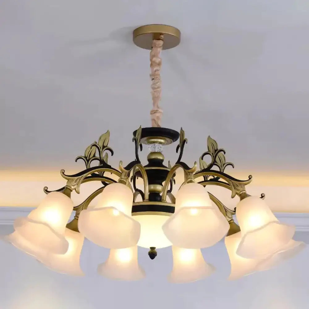 Bellflower Frosted White Glass Chandelier Farmhouse 3/6/12 Heads Living Room Hanging Light Fixture