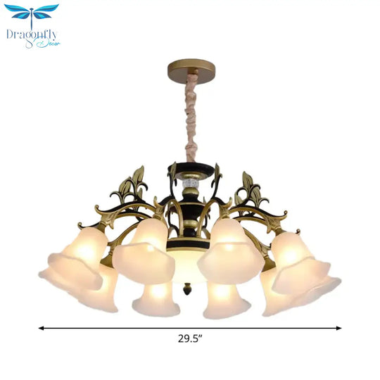 Bellflower Frosted White Glass Chandelier Farmhouse 3/6/12 Heads Living Room Hanging Light Fixture