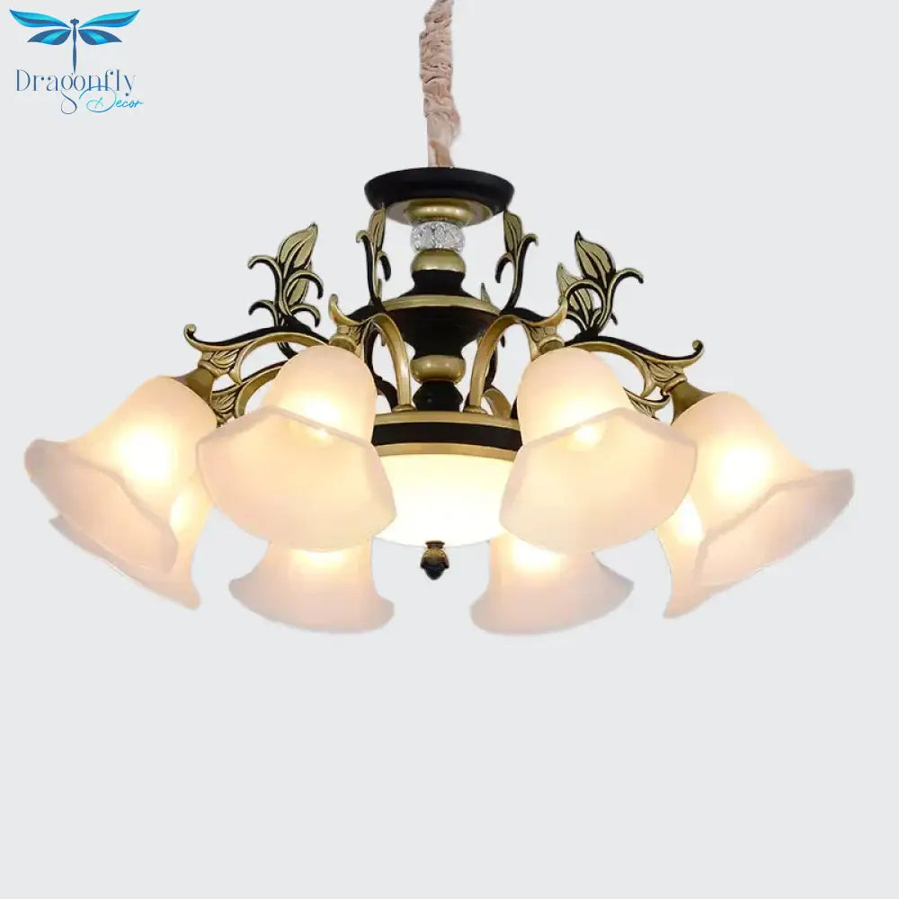 Bellflower Frosted White Glass Chandelier Farmhouse 3/6/12 Heads Living Room Hanging Light Fixture
