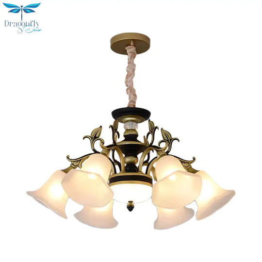 Bellflower Frosted White Glass Chandelier Farmhouse 3/6/12 Heads Living Room Hanging Light Fixture