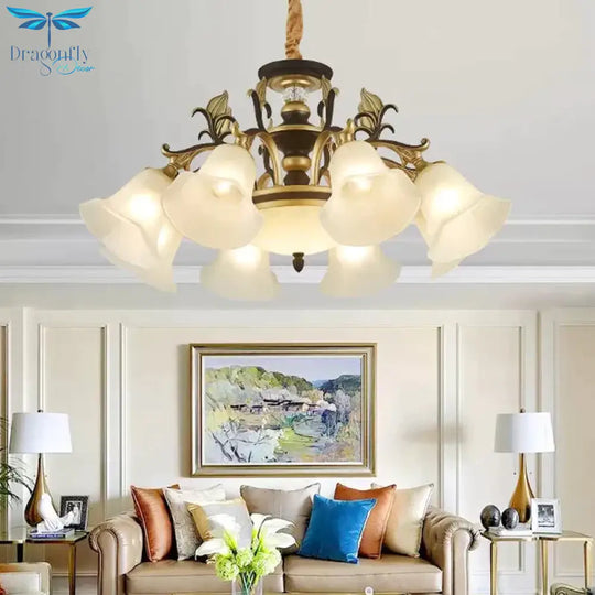 Bellflower Frosted White Glass Chandelier Farmhouse 3/6/12 Heads Living Room Hanging Light Fixture