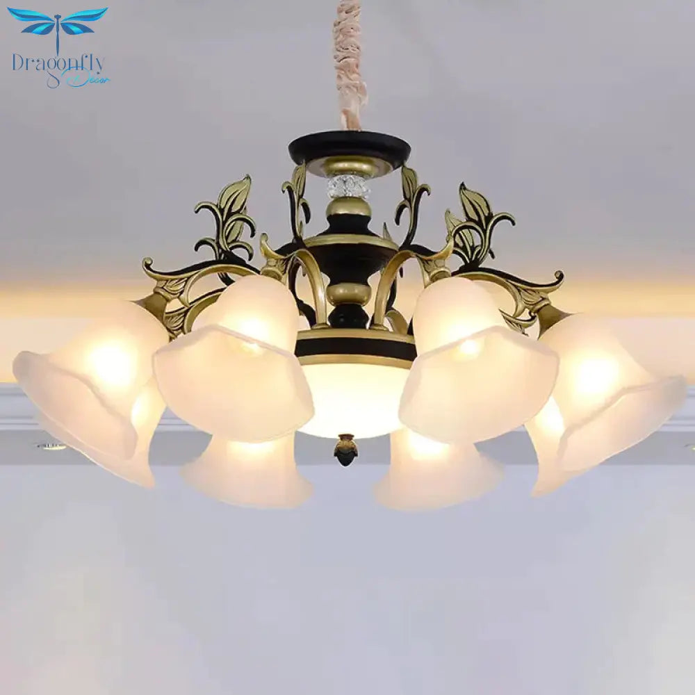Bellflower Frosted White Glass Chandelier Farmhouse 3/6/12 Heads Living Room Hanging Light Fixture