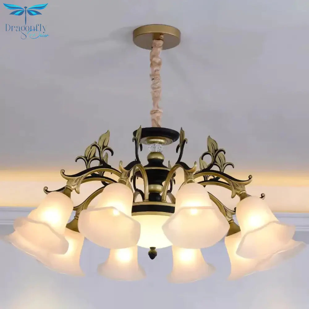 Bellflower Frosted White Glass Chandelier Farmhouse 3/6/12 Heads Living Room Hanging Light Fixture