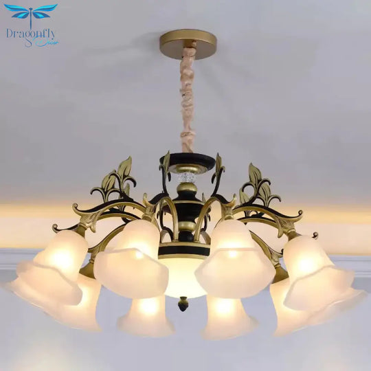 Bellflower Frosted White Glass Chandelier Farmhouse 3/6/12 Heads Living Room Hanging Light Fixture