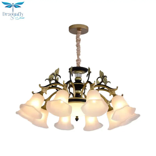 Bellflower Frosted White Glass Chandelier Farmhouse 3/6/12 Heads Living Room Hanging Light Fixture