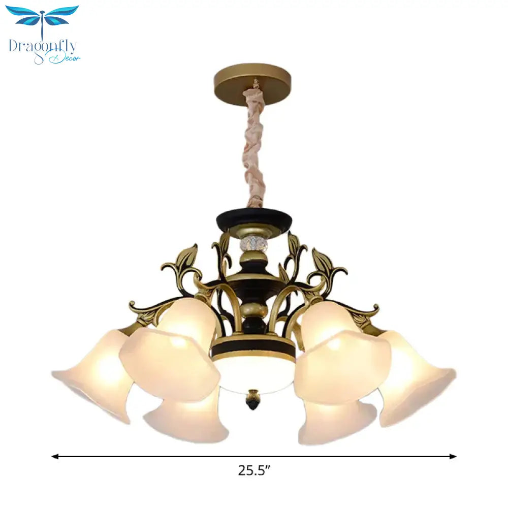 Bellflower Frosted White Glass Chandelier Farmhouse 3/6/12 Heads Living Room Hanging Light Fixture