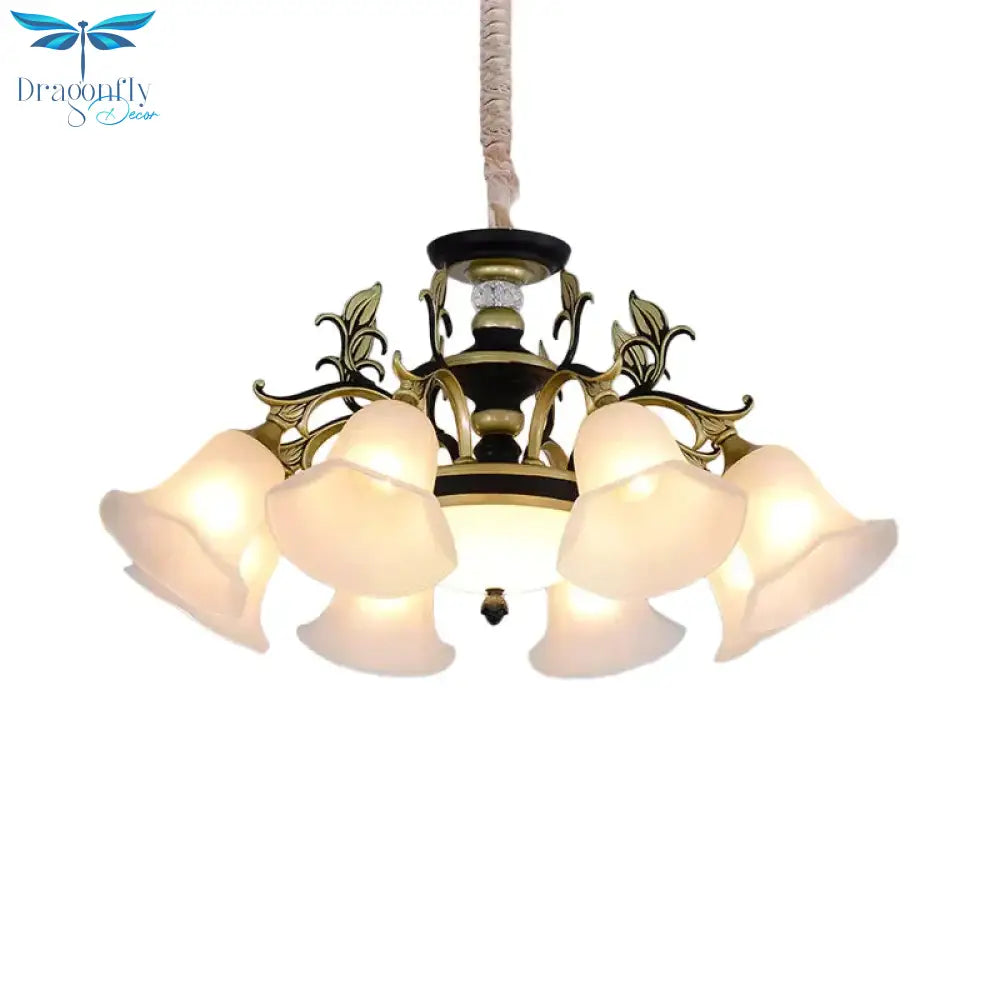 Bellflower Frosted White Glass Chandelier Farmhouse 3/6/12 Heads Living Room Hanging Light Fixture