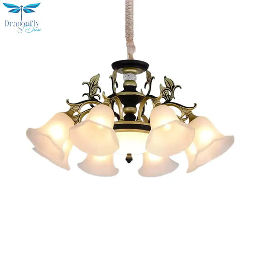 Bellflower Frosted White Glass Chandelier Farmhouse 3/6/12 Heads Living Room Hanging Light Fixture