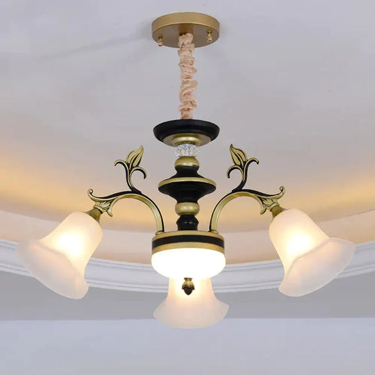 Bellflower Frosted White Glass Chandelier Farmhouse 3/6/12 Heads Living Room Hanging Light Fixture