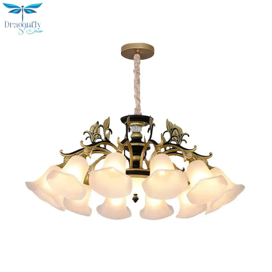 Bellflower Frosted White Glass Chandelier Farmhouse 3/6/12 Heads Living Room Hanging Light Fixture