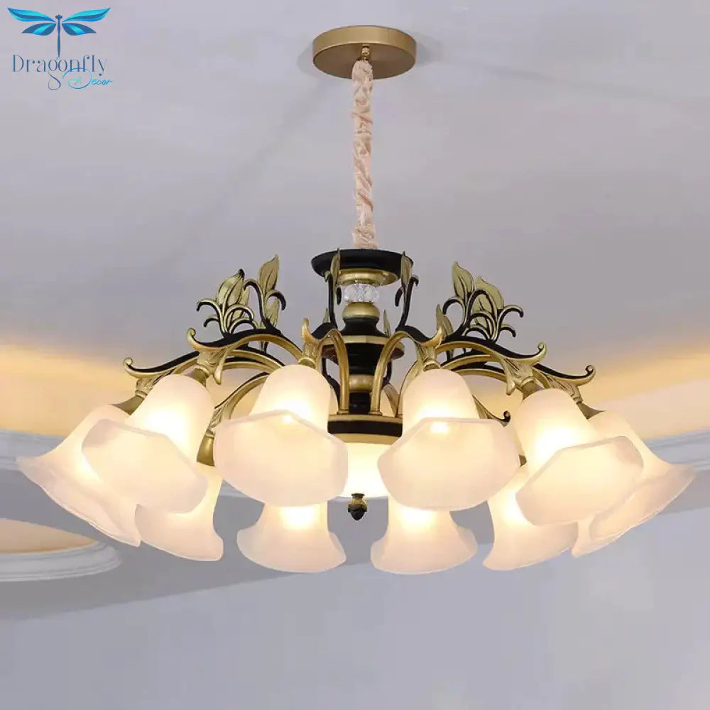Bellflower Frosted White Glass Chandelier Farmhouse 3/6/12 Heads Living Room Hanging Light Fixture