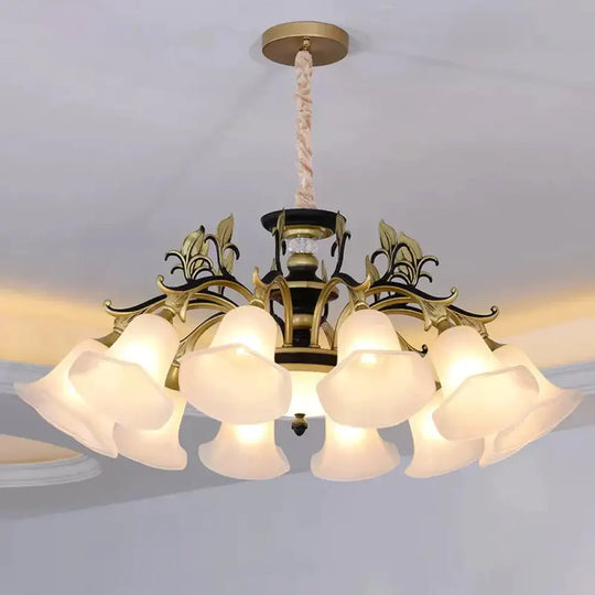 Bellflower Frosted White Glass Chandelier Farmhouse 3/6/12 Heads Living Room Hanging Light Fixture
