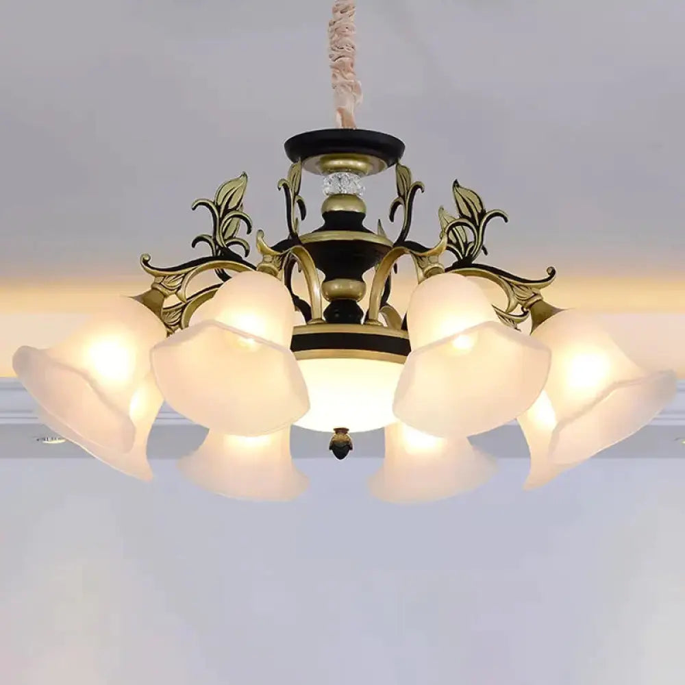 Bellflower Frosted White Glass Chandelier Farmhouse 3/6/12 Heads Living Room Hanging Light Fixture