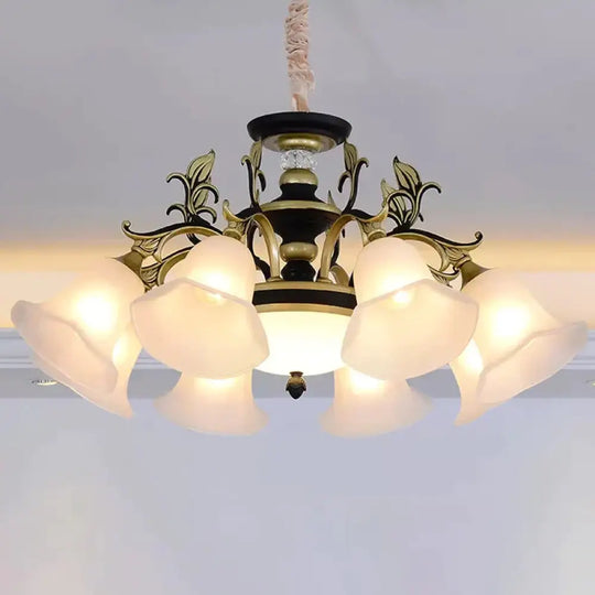Bellflower Frosted White Glass Chandelier Farmhouse 3/6/12 Heads Living Room Hanging Light Fixture