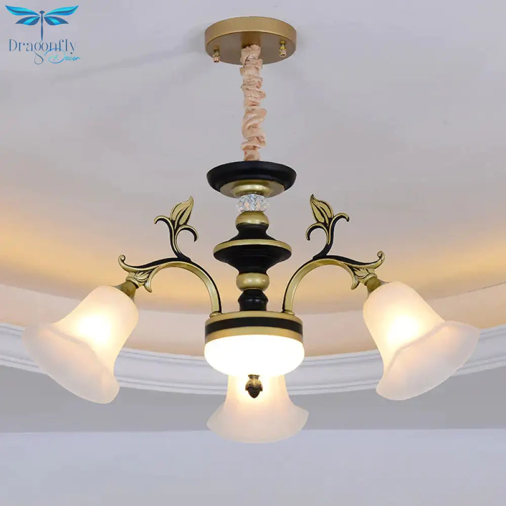 Bellflower Frosted White Glass Chandelier Farmhouse 3/6/12 Heads Living Room Hanging Light Fixture