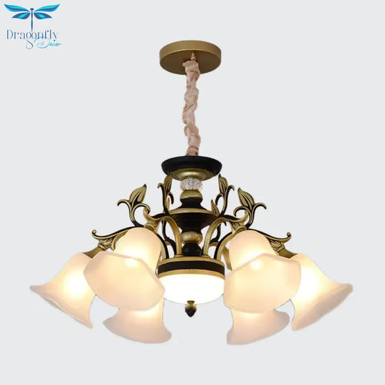 Bellflower Frosted White Glass Chandelier Farmhouse 3/6/12 Heads Living Room Hanging Light Fixture