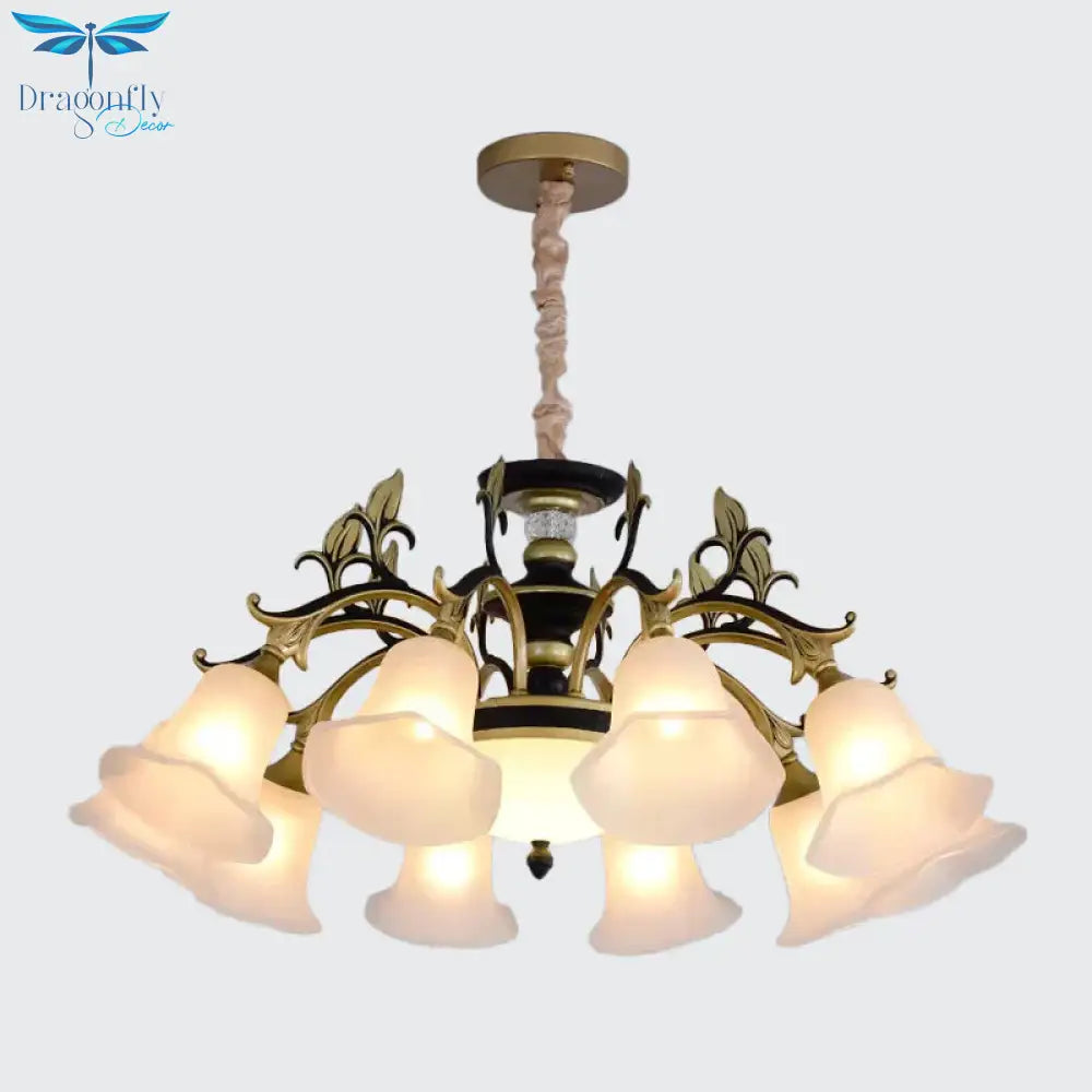 Bellflower Frosted White Glass Chandelier Farmhouse 3/6/12 Heads Living Room Hanging Light Fixture