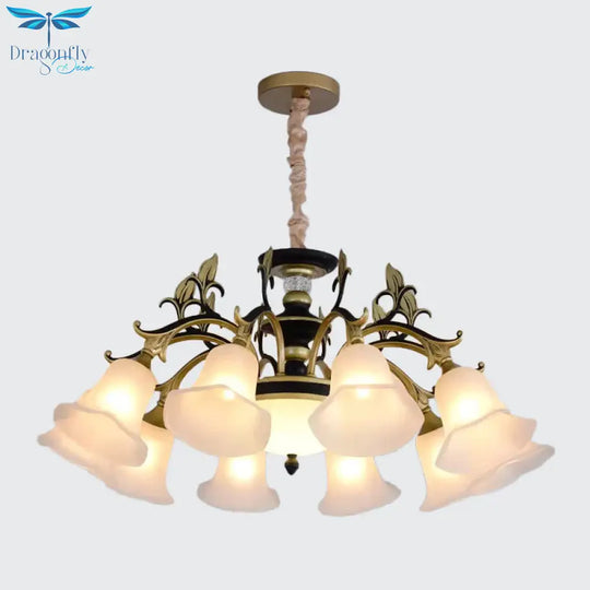 Bellflower Frosted White Glass Chandelier Farmhouse 3/6/12 Heads Living Room Hanging Light Fixture