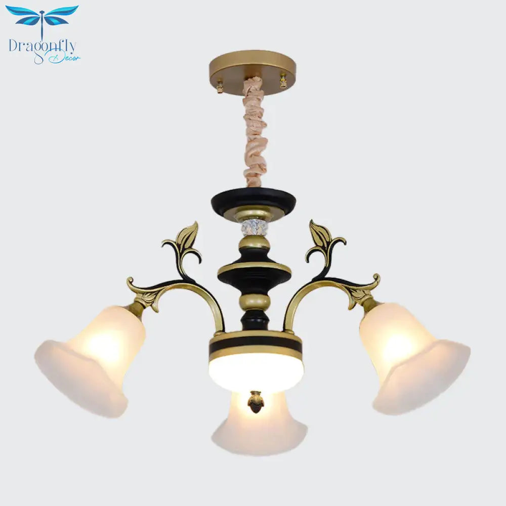 Bellflower Frosted White Glass Chandelier Farmhouse 3/6/12 Heads Living Room Hanging Light Fixture