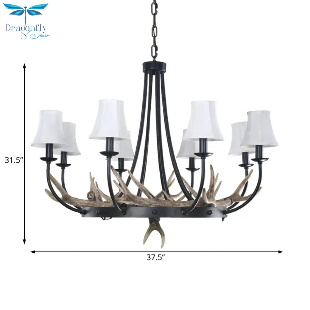 Bend Arm Metallic Hanging Chandelier Countryside 8 - Bulb Kitchen Suspension Lamp In Black With