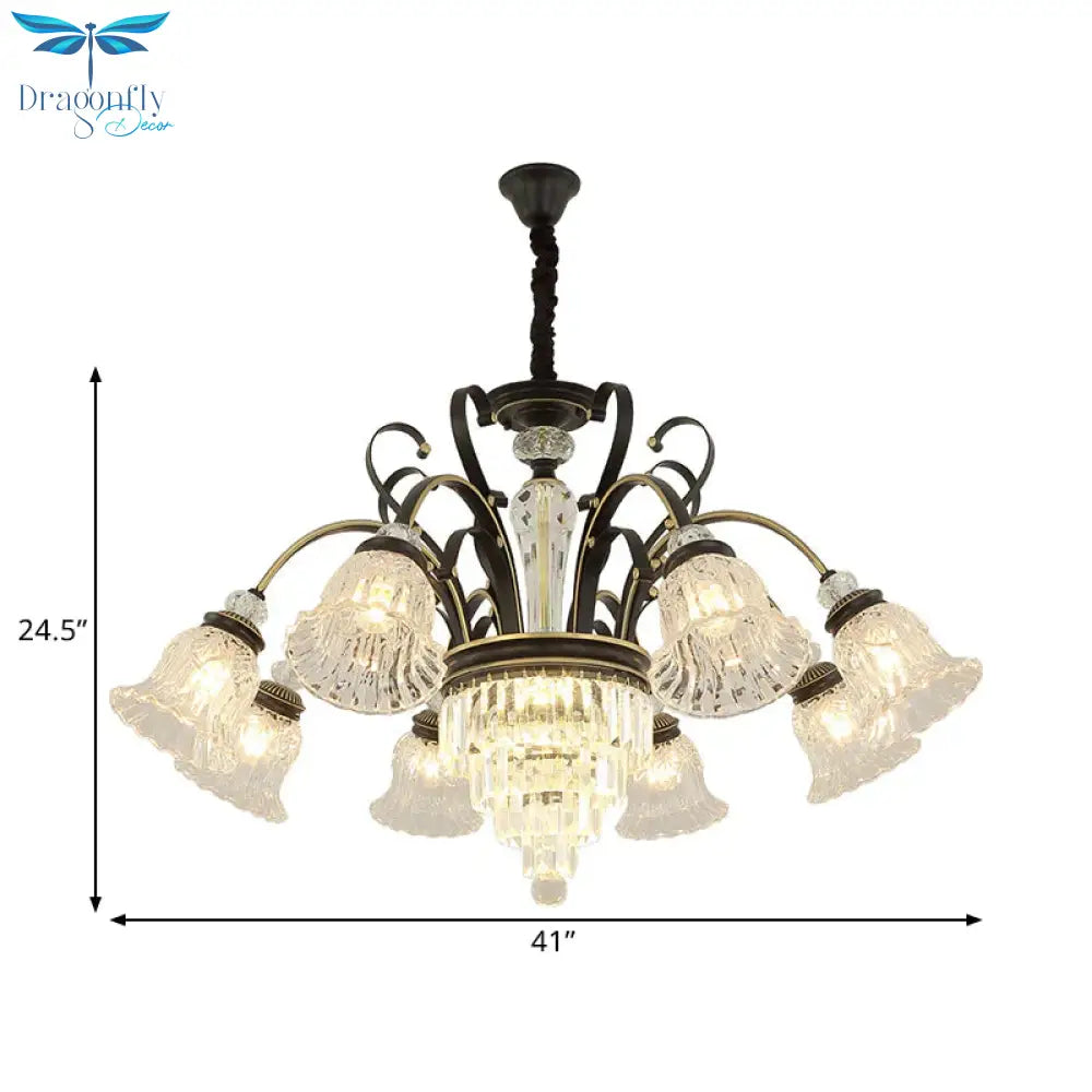 Beveled Glass Crystal Black Ceiling Chandelier Bell 6/8 Heads Traditional Pendant Light Kit