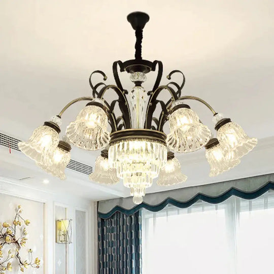 Beveled Glass Crystal Black Ceiling Chandelier Bell 6/8 Heads Traditional Pendant Light Kit 8 /