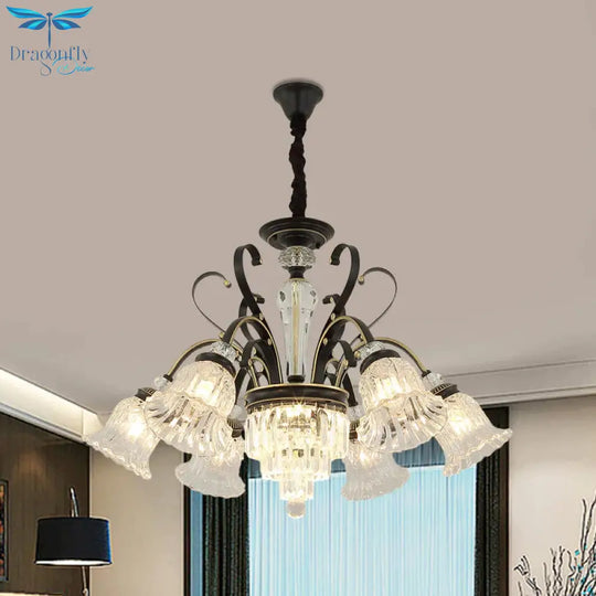 Beveled Glass Crystal Black Ceiling Chandelier Bell 6/8 Heads Traditional Pendant Light Kit