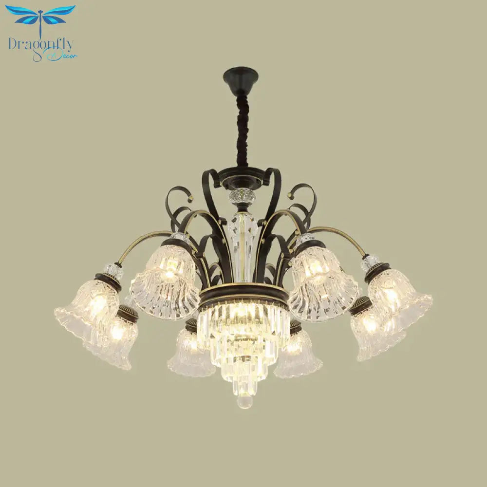Beveled Glass Crystal Black Ceiling Chandelier Bell 6/8 Heads Traditional Pendant Light Kit