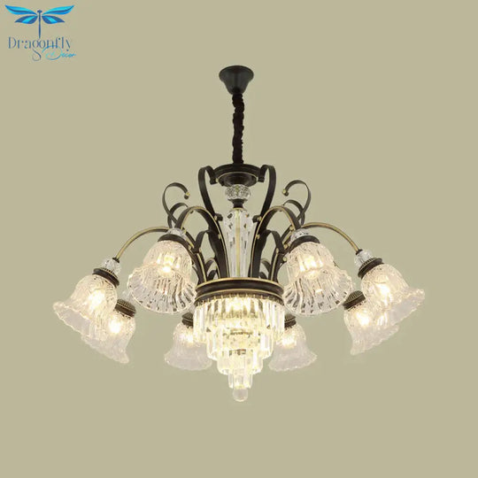 Beveled Glass Crystal Black Ceiling Chandelier Bell 6/8 Heads Traditional Pendant Light Kit