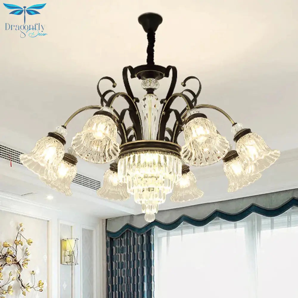 Beveled Glass Crystal Black Ceiling Chandelier Bell 6/8 Heads Traditional Pendant Light Kit