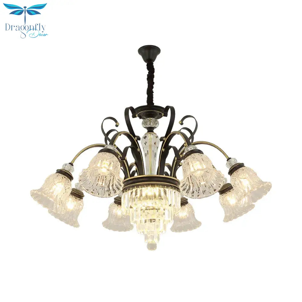 Beveled Glass Crystal Black Ceiling Chandelier Bell 6/8 Heads Traditional Pendant Light Kit