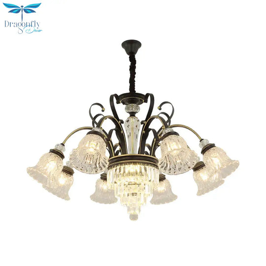 Beveled Glass Crystal Black Ceiling Chandelier Bell 6/8 Heads Traditional Pendant Light Kit