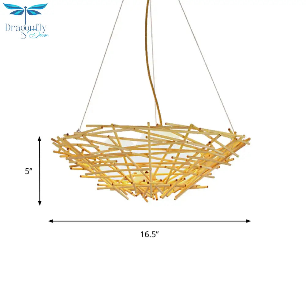 Birdnest Suspension Pendant Contemporary Wood 1 Bulb Beige Hanging Light Kit 16.5’/24.5’ Wide