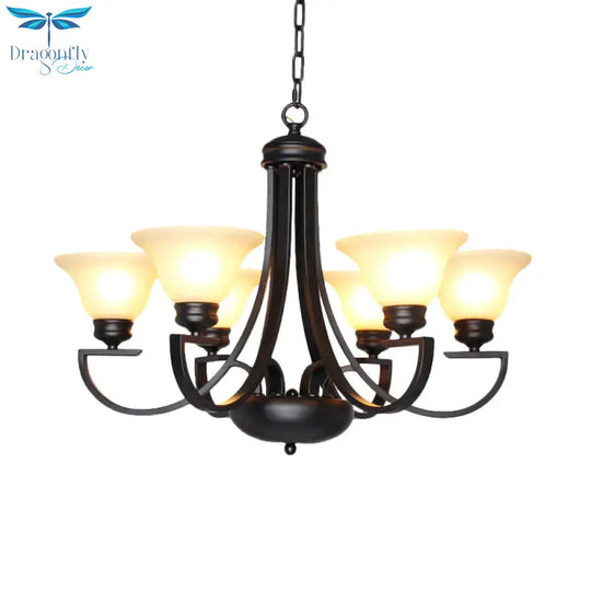 Black 3/5/6 Heads Chandelier Light Fixture Traditional White Glass Bell Pendant Lighting With Curvy
