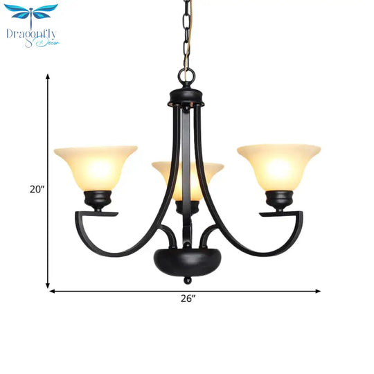 Black 3/5/6 Heads Chandelier Light Fixture Traditional White Glass Bell Pendant Lighting With Curvy