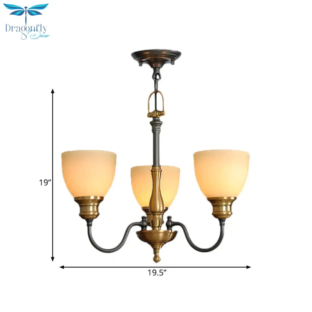 Black 3/5/8 Bulbs Hanging Lamp Rural Frosted Glass Bowl Chandelier Pendant Light With Metal Curved