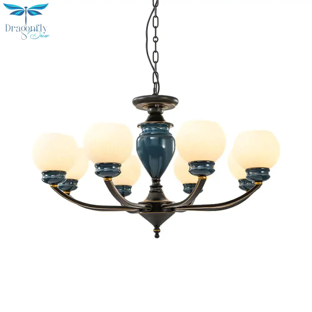 Black 3/6/8 Bulbs Chandelier Lighting Fixture Rural Milky Glass Spherical Hanging Pendant