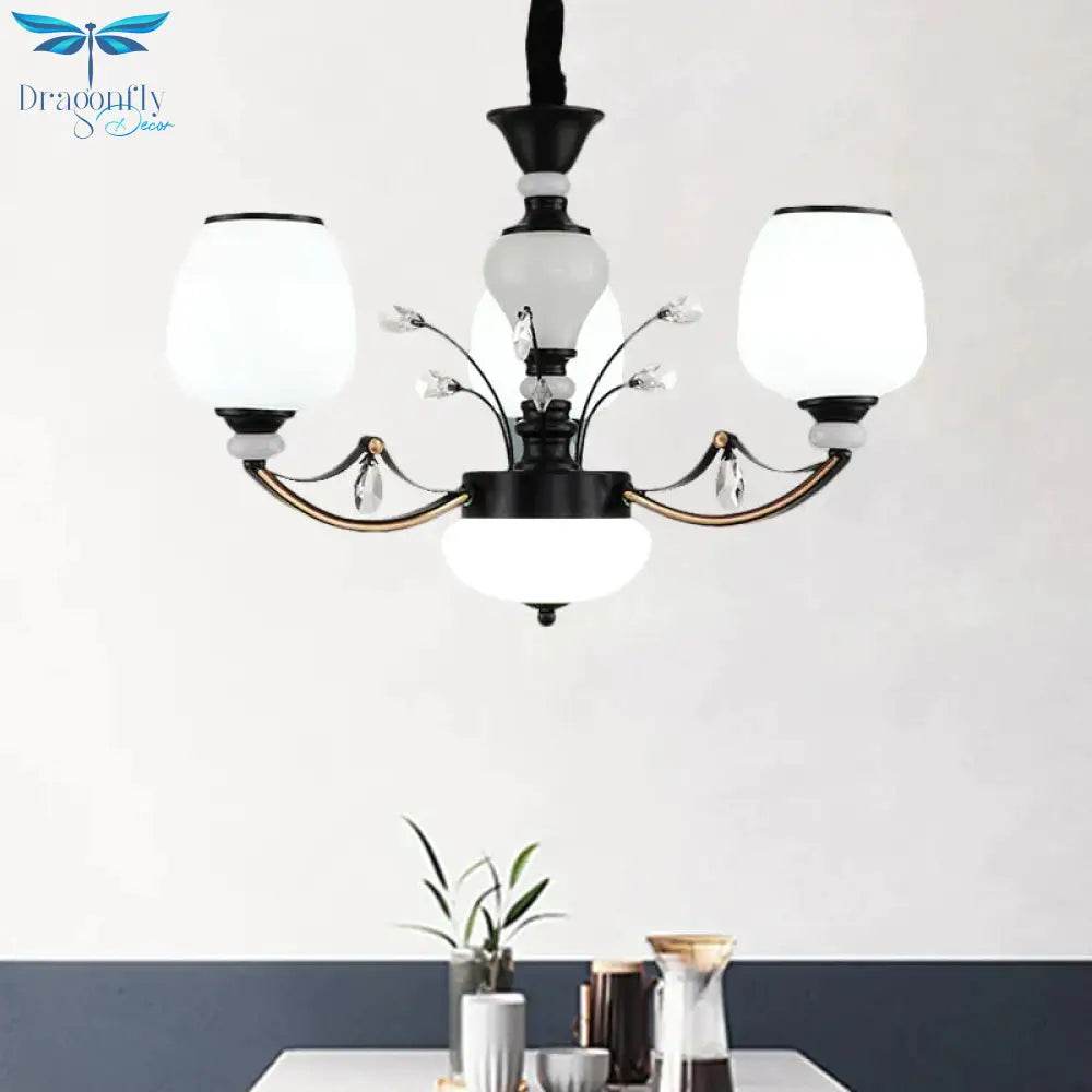 Black 3/6/8 - Head Ceiling Chandelier Countryside Style Cream Glass Barrel Shade Suspension Pendant