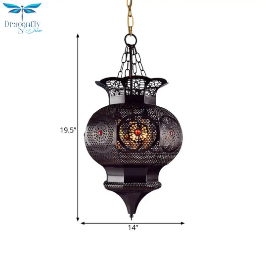 Black 3 - Head Chandelier Lighting Arab Metal Vase Ceiling Lamp With Hollow Pattern For Bedroom