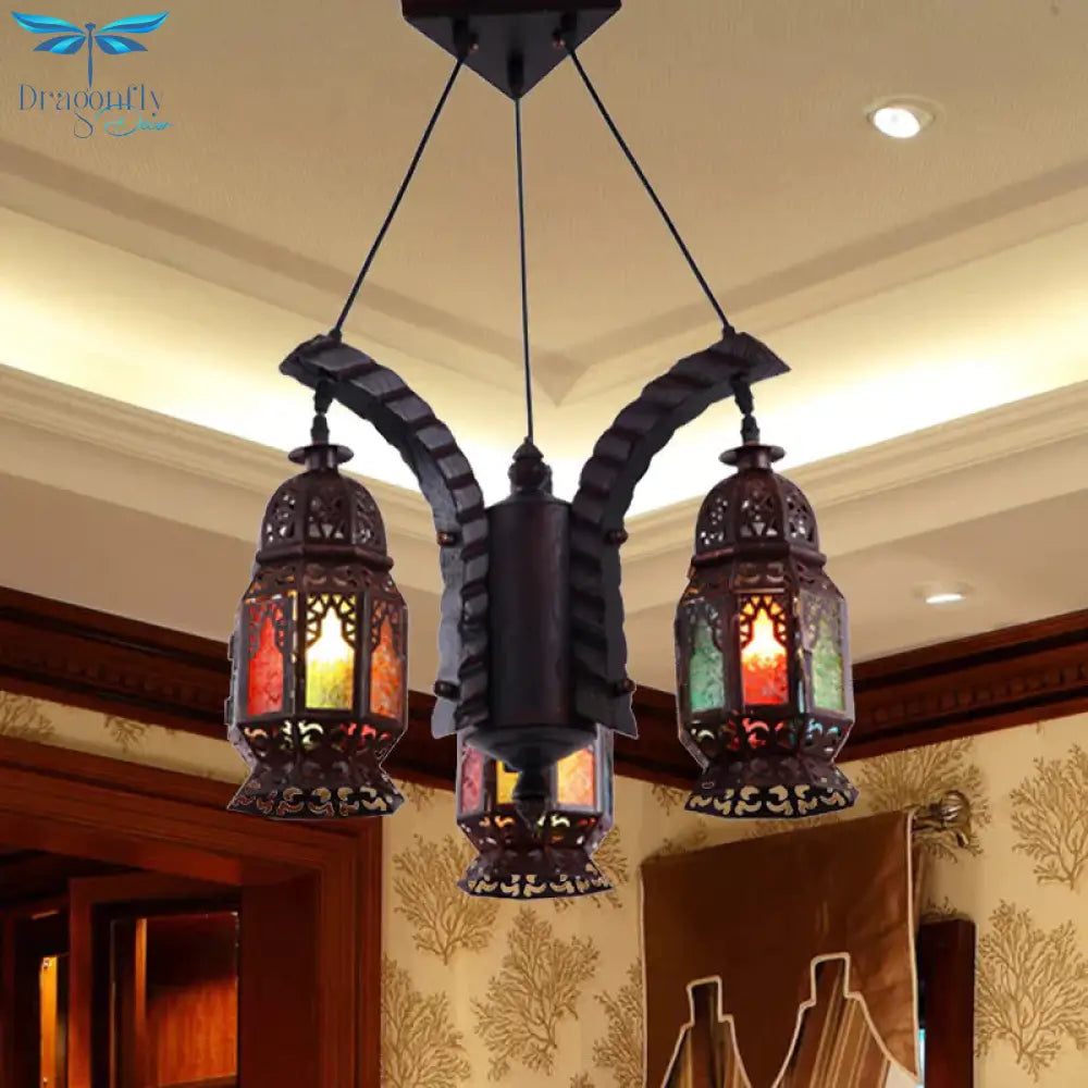 Black 3 - Light Hanging Chandelier Arab Metal Lantern Suspension Lamp For Living Room